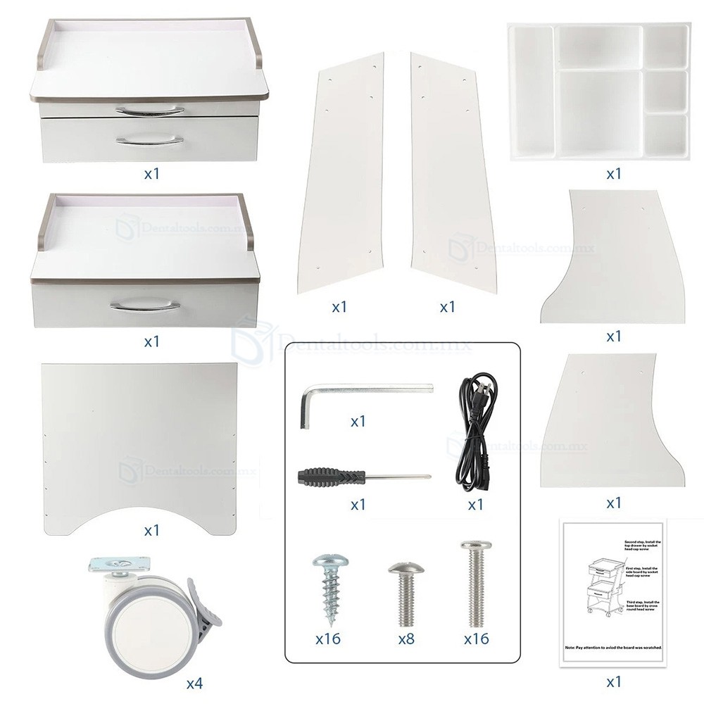 Dentech G06 Carro Dental M&oacute;vil con Gabinete de Almacenamiento, Bandeja para Instrumental y Doble Caj&oacute;n